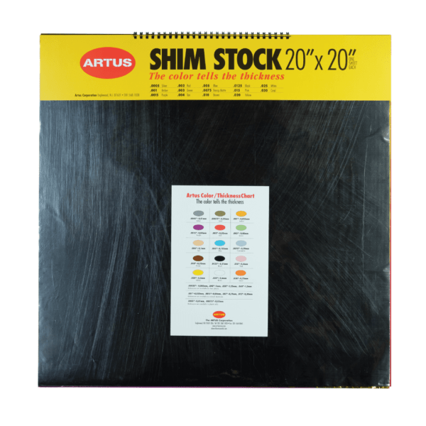 20 inch by 20 inch shim stock package The 15-sheet plastic shim stock set comes with one sheet of each thickness from 0.0005” to 0.030”.